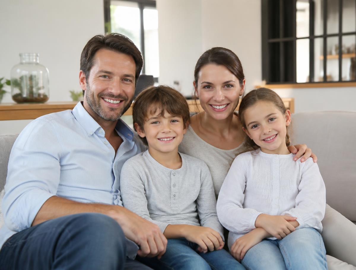 Famille sereine dans son salon